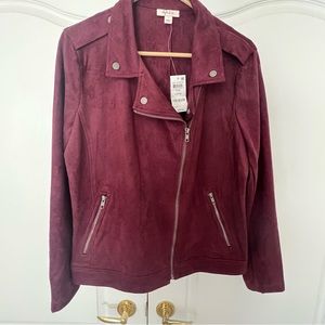 FAUX SUEDE BOMBER JACKET; Eggplant Color